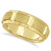 Unusual Wedding Ring Contemporary Carved Band 14k Yellow Gold (5mm)