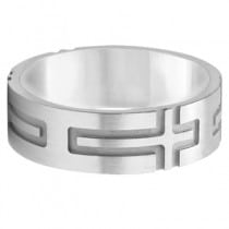 Mens Carved Wedding Ring Band Cross Shape Design 14k White Gold (7mm)