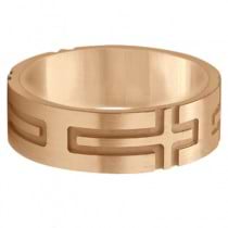 Mens Carved Wedding Ring Band Cross Shape Design 18k Rose Gold (7mm)