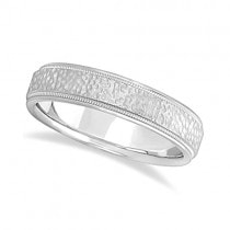 Men's Diamond Cut Inlay Carved Wedding Band 14k White Gold (5mm)