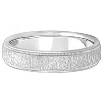 Men's Diamond Cut Inlay Carved Wedding Band 18k White Gold (5mm)