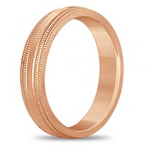 Shiny Double Milgrain Carved Wedding Ring Band 14k Rose Gold (4mm)