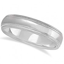 Shiny Double Milgrain Carved Wedding Ring Band 14k White Gold (4mm)