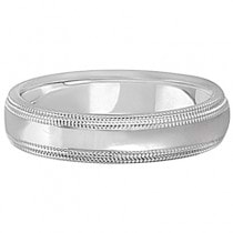 Shiny Double Milgrain Carved Wedding Ring Band 18k White Gold (4mm)