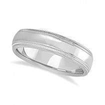 Mens Shiny Double Milgrain Wedding Ring Band 14k White Gold (5mm)