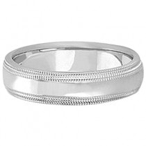 Mens Shiny Double Milgrain Wedding Ring Band 14k White Gold (5mm)