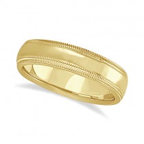 Mens Shiny Double Milgrain Wedding Ring Band 14k Yellow Gold (5mm)
