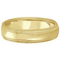 Mens Shiny Double Milgrain Wedding Ring Band 14k Yellow Gold (5mm)