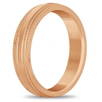 Mens Shiny Double Milgrain Wedding Ring Band 18k Rose Gold (5mm)