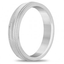 Mens Shiny Double Milgrain Wedding Ring Band 18k White Gold (5mm)