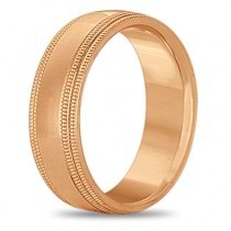 Mens Shiny Double Milgrain Wedding Ring Wide Band 14k Rose Gold (7mm)