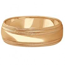 Mens Shiny Double Milgrain Wedding Ring Wide Band 18k Rose Gold (7mm)