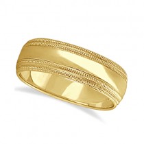 Mens Shiny Double Milgrain Wedding Ring Wide Band 18k Yellow Gold (7mm)