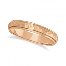 Satin Hammered Finished Carved Wedding Ring Band 18k Rose Gold (4mm)