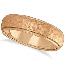 Mens Satin Hammer Finished Wedding Ring Wide Band 14k Rose Gold (6mm)
