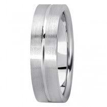 Men's Carved Flat Wedding Band in 18k White Gold (6mm)