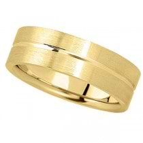 Men's Carved Flat Wedding Band in 18k Yellow Gold (7mm)