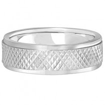 Men's Diamond Cut Inlay Carved Wedding Ring Band 14k White Gold (7mm)