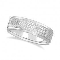Men's Diamond Cut Inlay Carved Wedding Ring Band 18k White Gold (7mm)