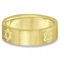 Jewish Star of David Mens Carved Wedding Ring Band 14k Yellow Gold (7mm)