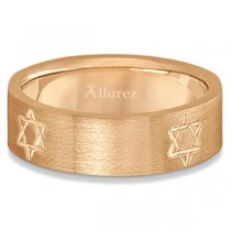 Jewish Star of David Mens Carved Wedding Ring Band 18k Rose Gold (7mm)