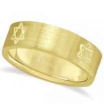 Jewish Star of David Mens Carved Wedding Ring Band 18k Yellow Gold (7mm)