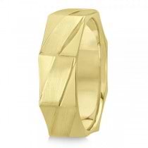 Men's Diamond-Carved Wedding Band Plain Metal 14k Yellow Gold 7mm
