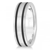 Men's Diamond-Carved Satin Wedding Ring Wide Band 14k White Gold 7mm