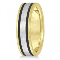 Men's Carved Satin Wedding Ring Wide Band 14k Mixed Metal Gold 7mm