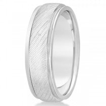 Men's Textured Inlay Wedding Ring Wide Band 14k White Gold 7mm