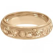 Hand Engraved Floral Wedding Ring in 18k Rose Gold (6mm)