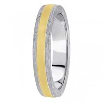 Hand Engraved Two Tone Wedding Band Carved Ring in 18k Gold (4mm)