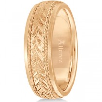 Hand Engraved Wedding Band Carved Ring in 14k Rose Gold (4.5mm)