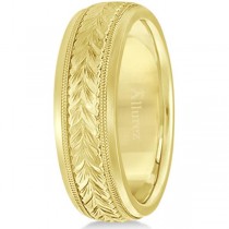Hand Engraved Wedding Band Carved Ring in 18k Yellow Gold (4.5mm)