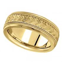 Hand Engraved Wedding Band Carved Ring in 18k Yellow Gold (6.5mm)