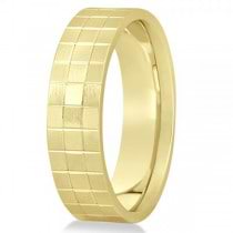 Men's Square Carved Wedding Band Plain Metal 14k Yellow Gold 7mm