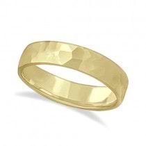 Men's Hammered Finished Wedding Ring Band Carved 14k Yellow Gold (5mm)