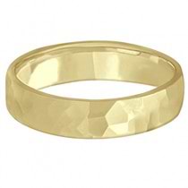 Men's Hammered Finished Wedding Ring Band Carved 14k Yellow Gold (5mm)