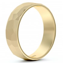 Men's Hammered Finished Carved Band Wedding Ring 14k Yellow Gold (5mm)