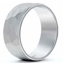 Men's Hammered Finished Carved Band Wedding Ring 14k White Gold (7mm)
