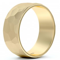 Men's Hammered Finished Carved Band Wedding Ring 14k Yellow Gold (7mm)