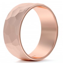 Men's Hammered Finished Carved Band Wedding Ring 18k Rose Gold (7mm)
