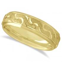 Men's Diamond Cut Carved Wedding Band in 14k Yellow Gold (6mm)