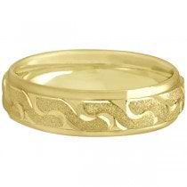 Men's Diamond Cut Carved Wedding Band in 18k Yellow Gold (6mm)