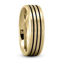 Triple Line Satin Men's Wedding Band Ring 14K Yellow Gold