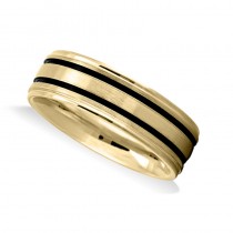Double Line Satin Men's Wedding Band Ring 14K Yellow Gold