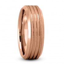 Triple Line Satin & Polished Men's Wedding Band Ring 14K Rose Gold