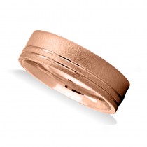 Double Line Satin & Polished Men's Wedding Band Ring 14K Rose Gold