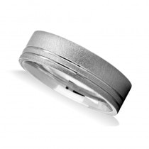 Double Line Satin & Polished Men's Wedding Band Ring 14K White Gold