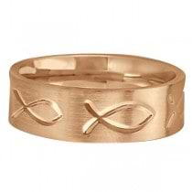 Engraved Christian Fish Wedding Ring 14k Rose Gold (7mm)